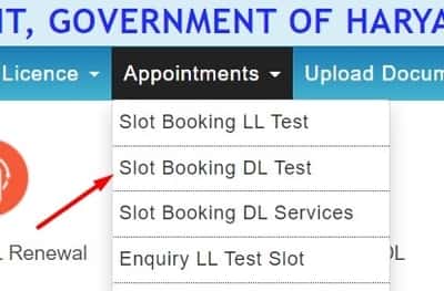 DL Slot Booking at Sarathi Parivahan